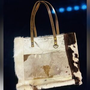 Cow hide tote bag